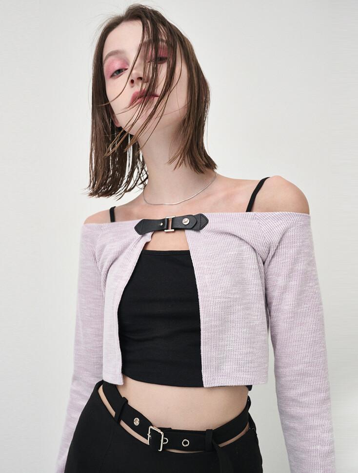 Off Shoulder Buckle Cardigan, Lavender