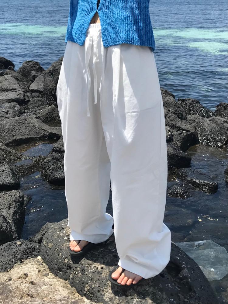 Dolce banding pants 돌체 화이트 팬츠 롱 와이드 핀턱 바지 밴딩 코튼