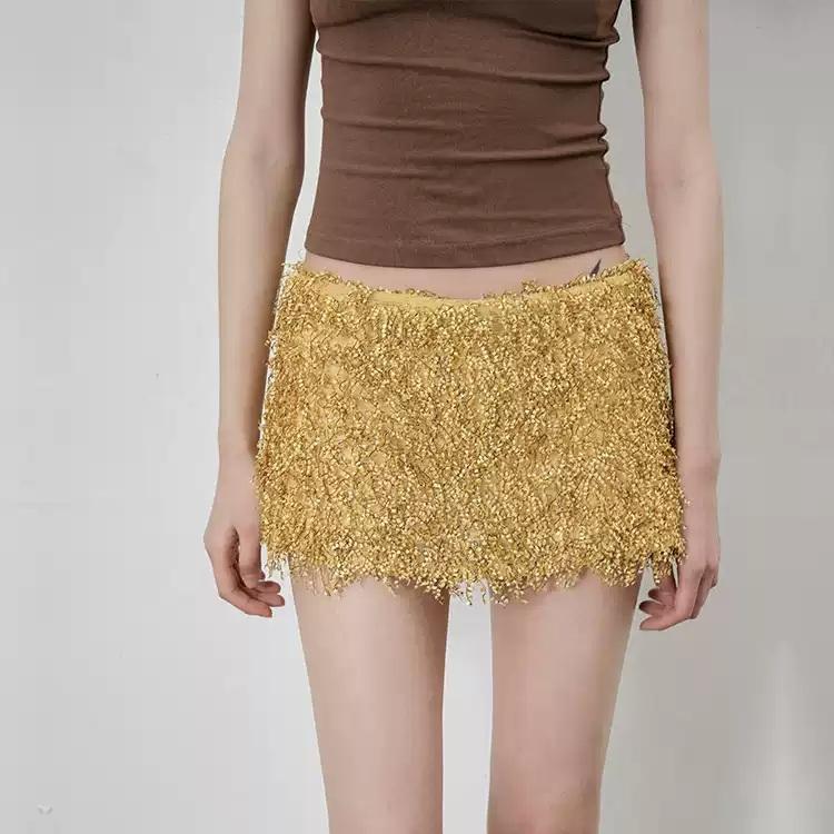 LVETONG 복고풍 반짝이 A라인 슬리밍 미니 스커트
