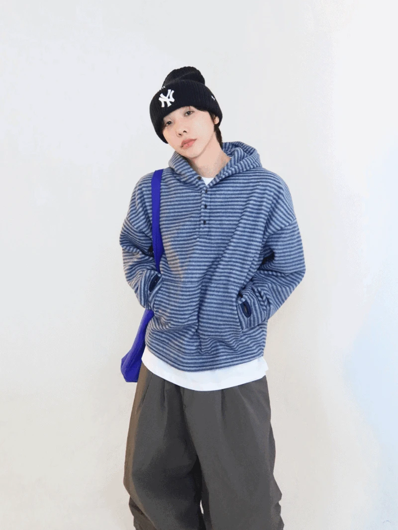 베이글 스트라이프 후리스 후드 (3color)