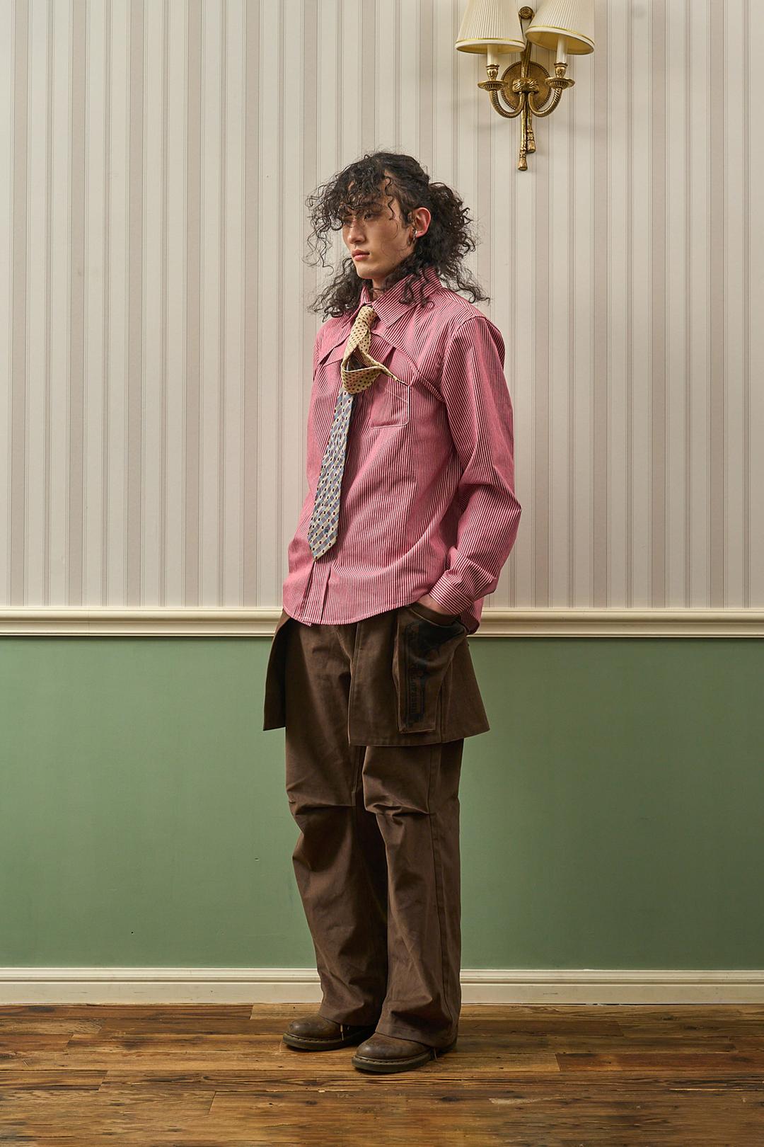 Double Collar Stripe Shirts (Red)