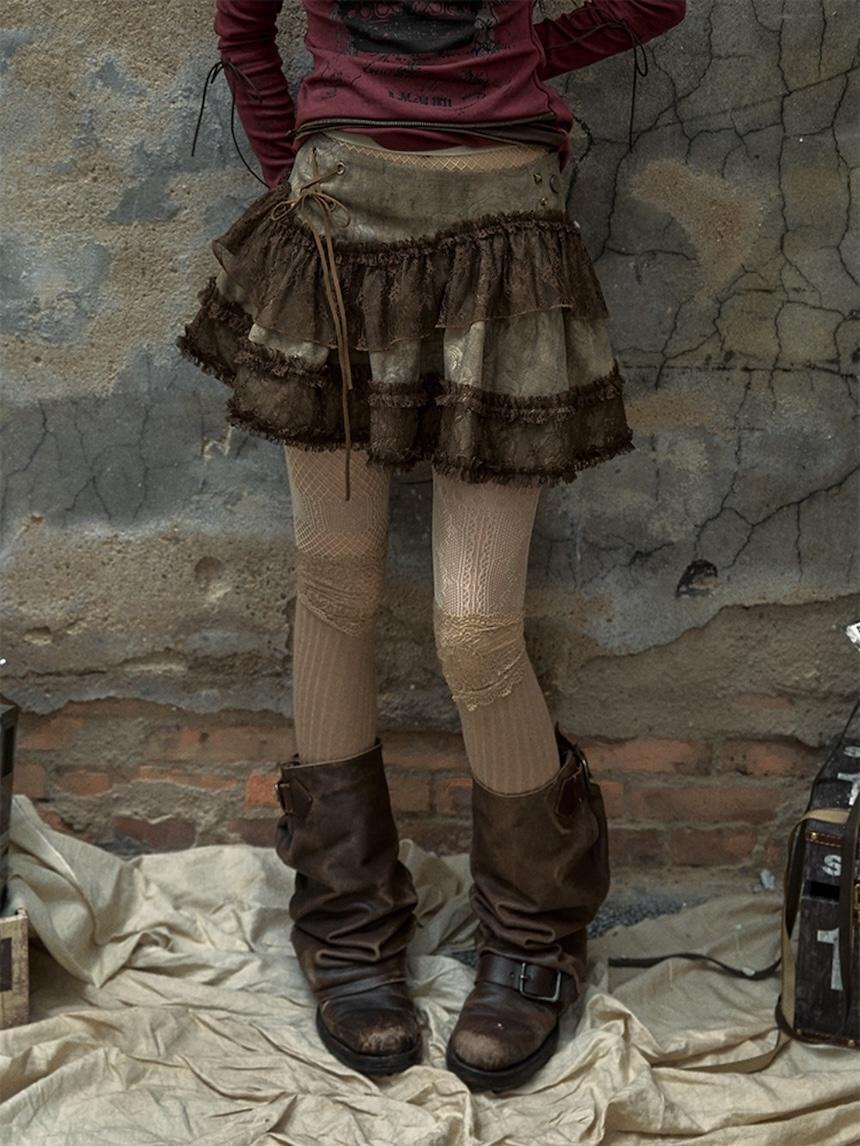 NO ROMANCE Lace Splice Multi-layer Cake Puff Skirt