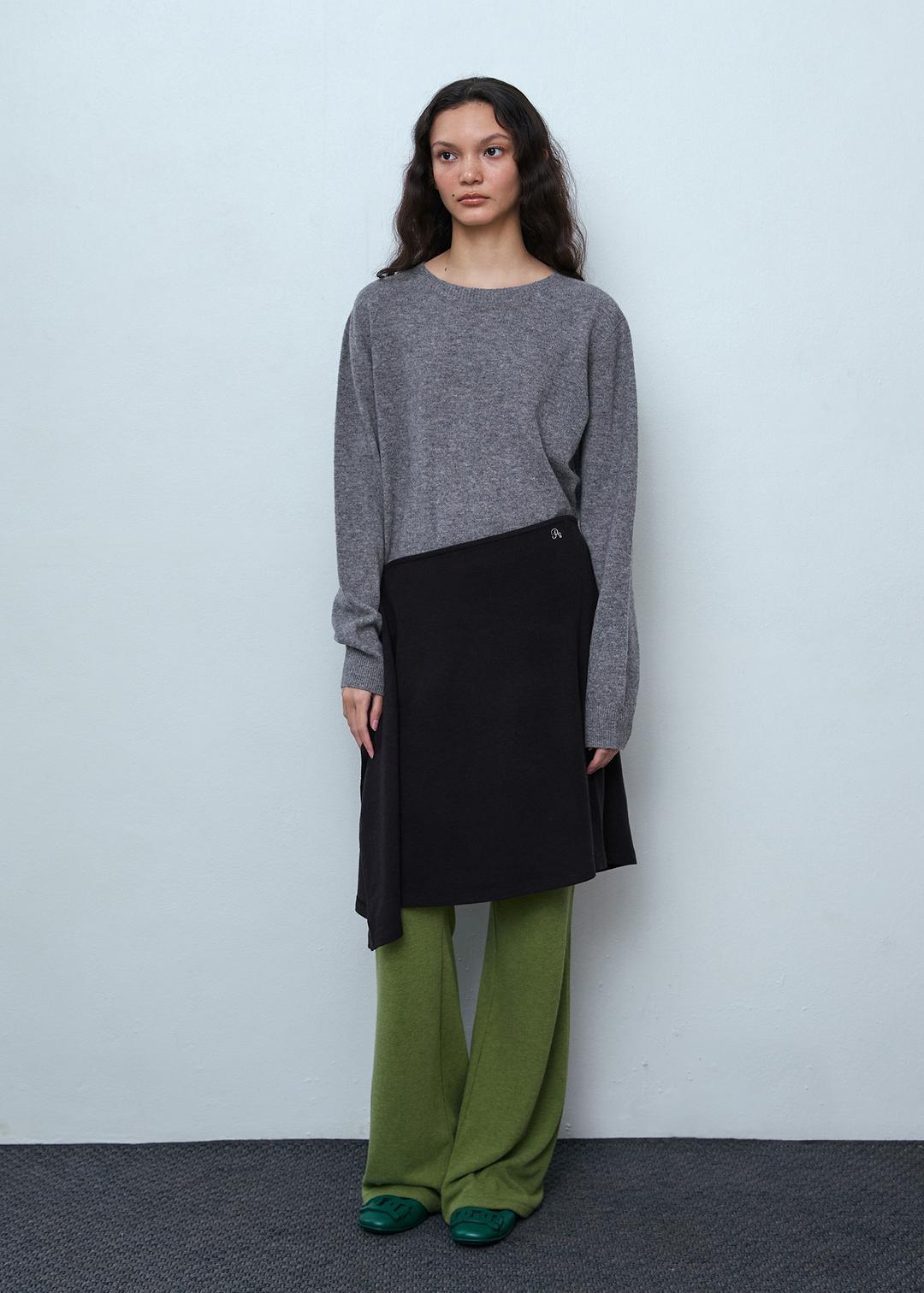 Button Layered Midi Skirt_Black