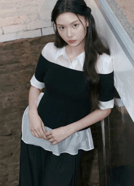 [2/20 순차배송][Exclusive]블라우스 레이어드 니트탑