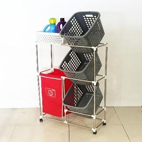 [이강테크]다담아빨래바구니 3단형(레드+그레이바구니)