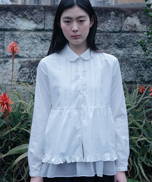 round collar frill pintuck blouse (white)