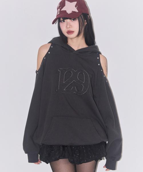 129 컷아웃 오버핏 후드티 차콜