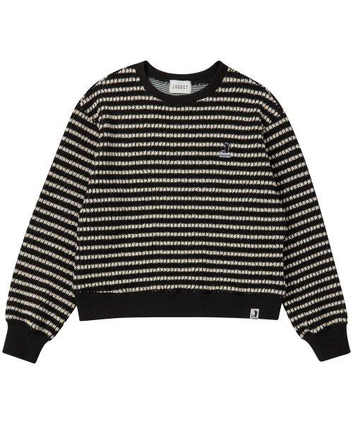 [ LESSER PANDA ] CROP KNIT STRIPE SWEATSHIRT [OVER-FIT] BLACK