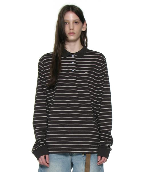 스트라이프 롱슬리브 폴로 티_차콜