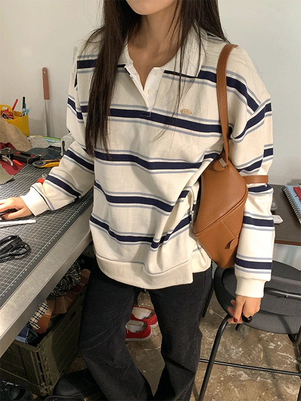 리팃 럭비 카라 스트라이프 단가라 티셔츠