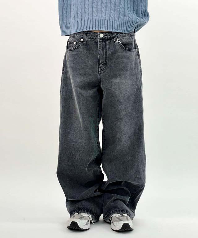 UNISEX 데일리 일자 와이드 흑청 데님 롱 팬츠