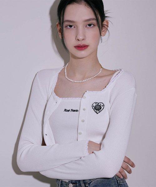 Square neck Lace Cardigan [Ivory]