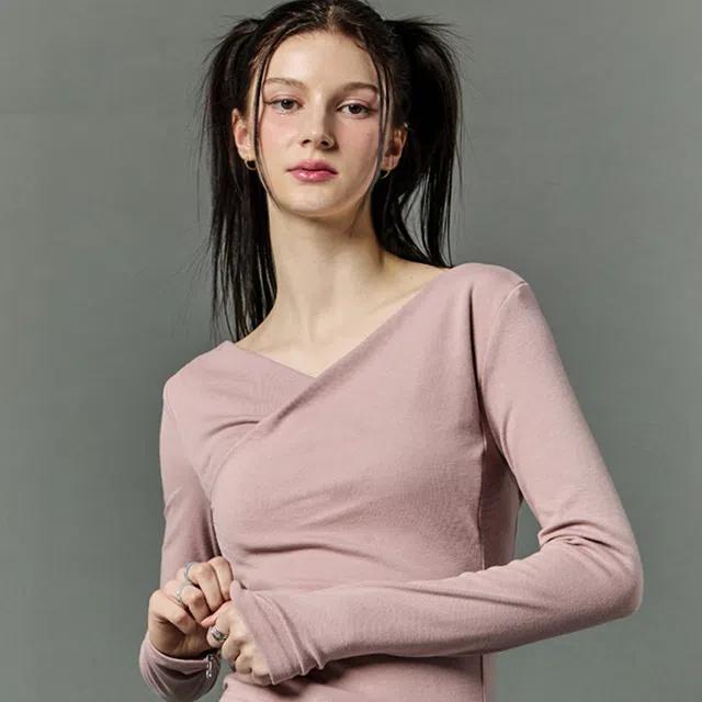 [CP] 드레이프 브이넥 오프숄더 긴팔티 롱슬리브 [PINK] 이너 ver.