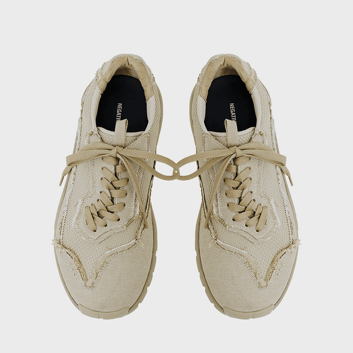 Curved Lace Sneakers_Beige