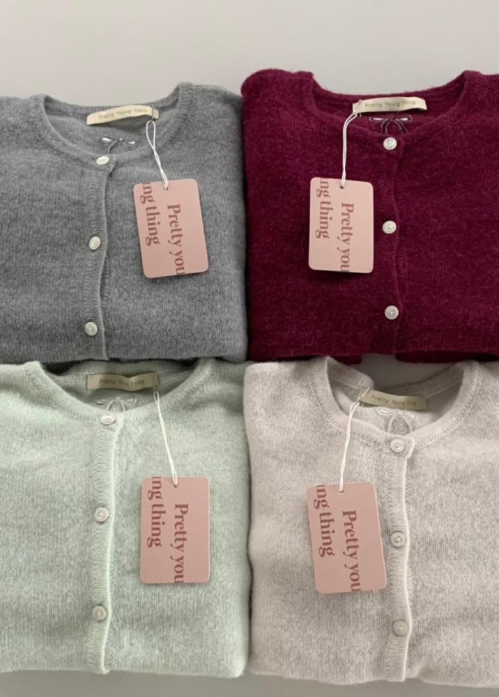 프리티영띵 pyt 베이비알파카 리본자수 니트 가디건(4color)