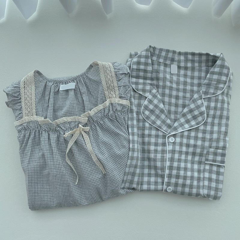 슈크림 커플파자마 그레이 SET (여름, 면 소재)