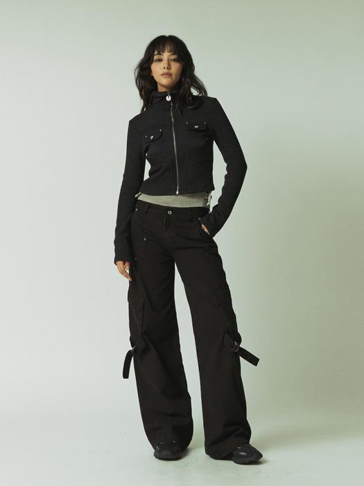 크로스 카고 배색 가디건 - 차콜