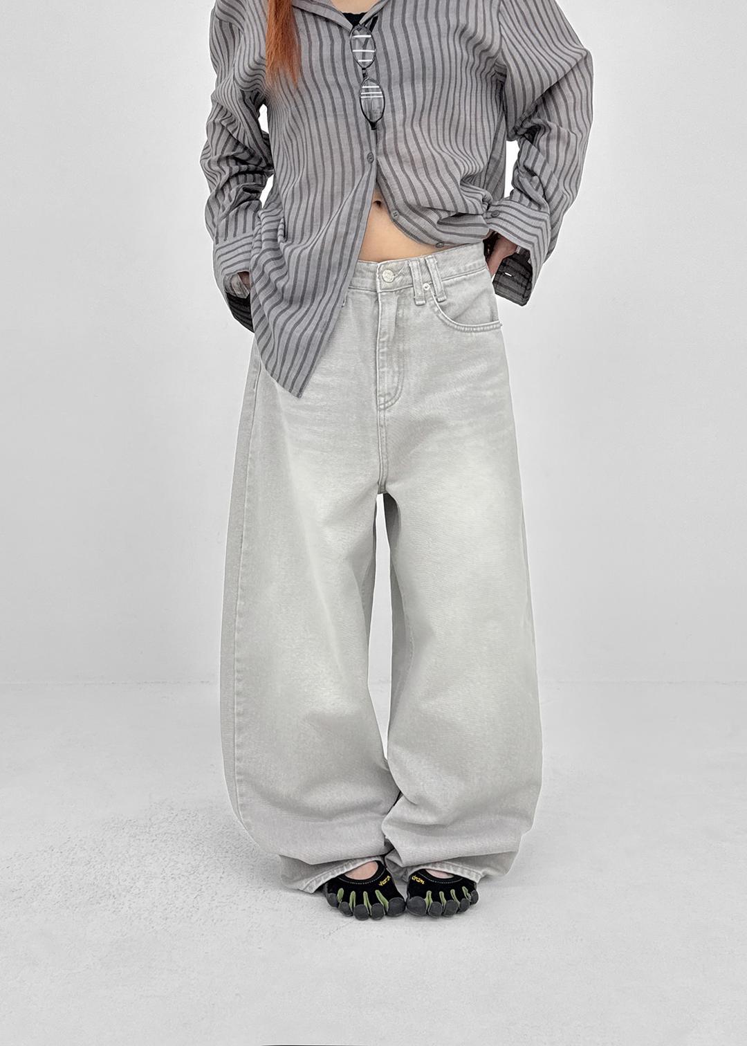 휴몬크 비죠 스톤워싱 와이드 데님팬츠