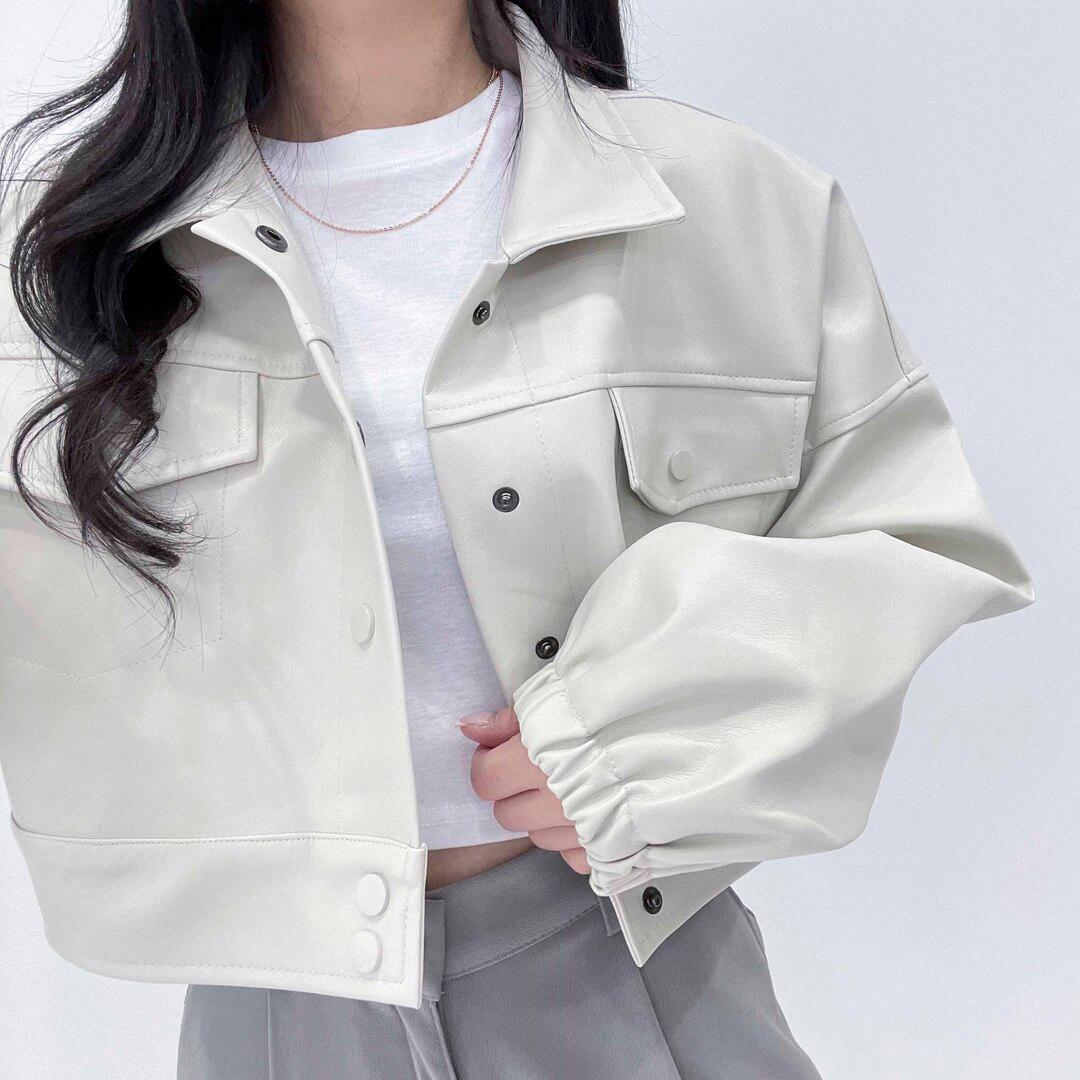 [미니멀 레더 자켓] 크림 블랙 여성 여자 크롭 숏 라이더 래더 가죽 재킷 자켓 집업