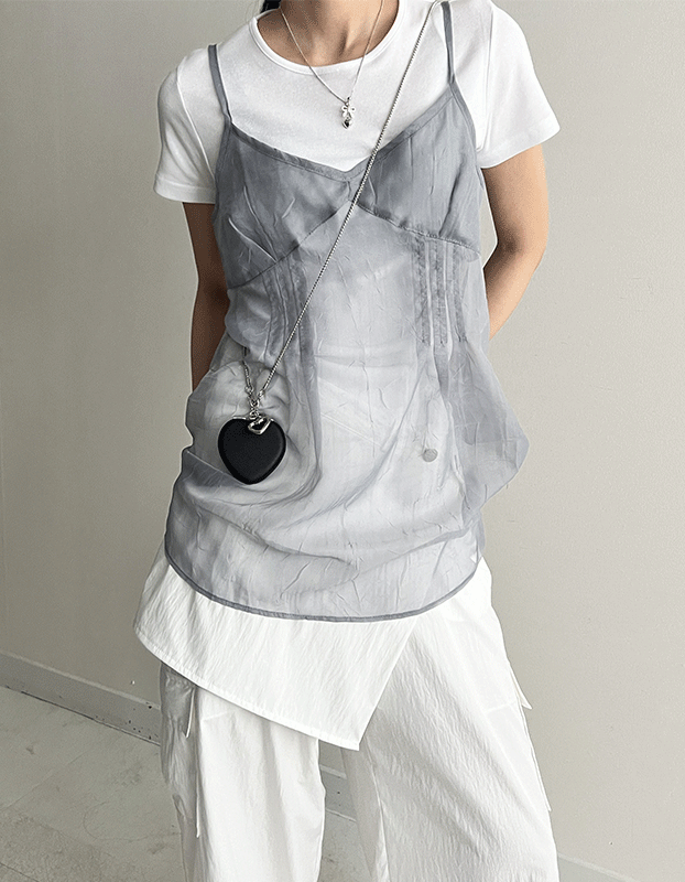 모어체리 시스루 핀턱 레이어드 슬리브 끈 뷔스티에 .A6470 (3color)