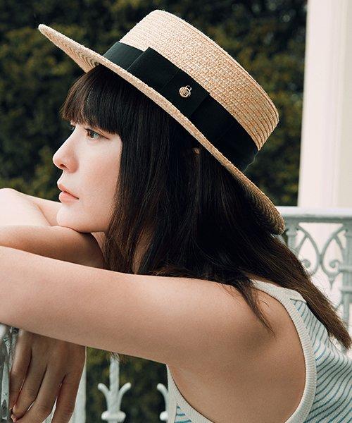 STRAW BOATER HAT WIDE BRIM - BEIGE