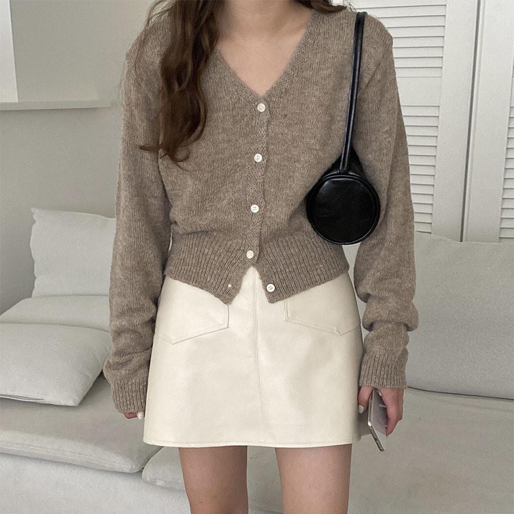 (알파카100%) 오버무드 여성 브이넥 크롭 가을 알파카 니트 가디건 6color