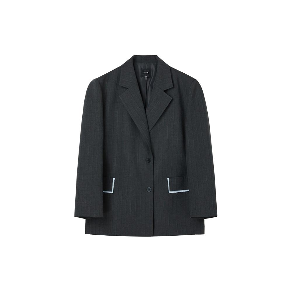 스트라이프 셔츠 배색 박시 자켓 AS1WJ266