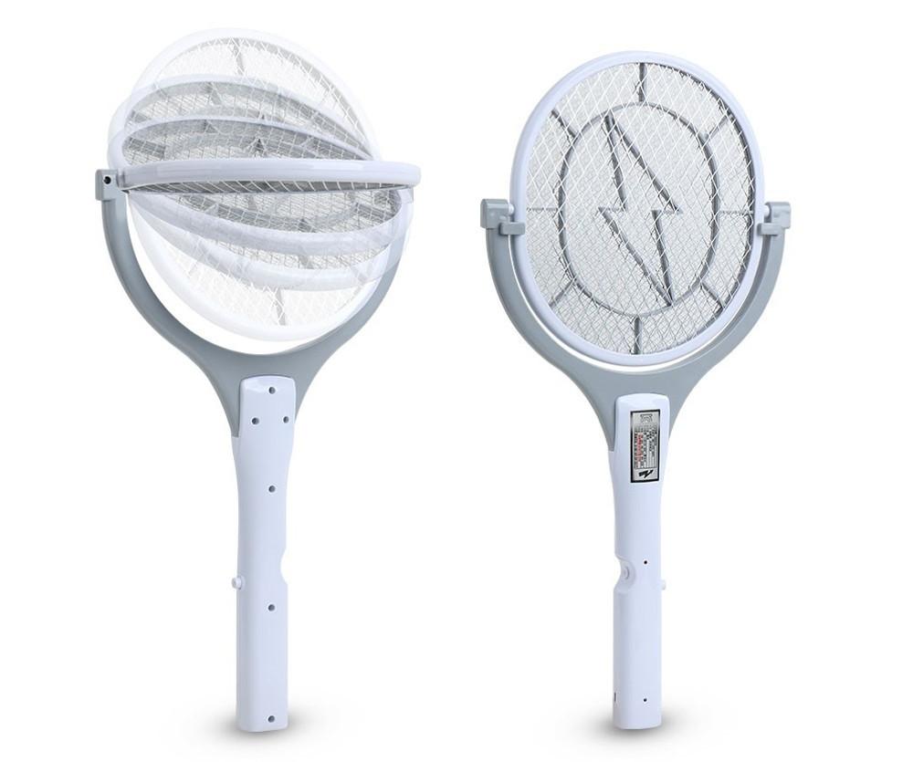 특허받은 LED USB 충전식 전기모기채 90도 회전 모기체 그레이