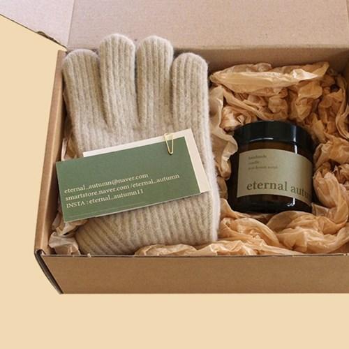 코지 니트 장갑&캔들 선물세트