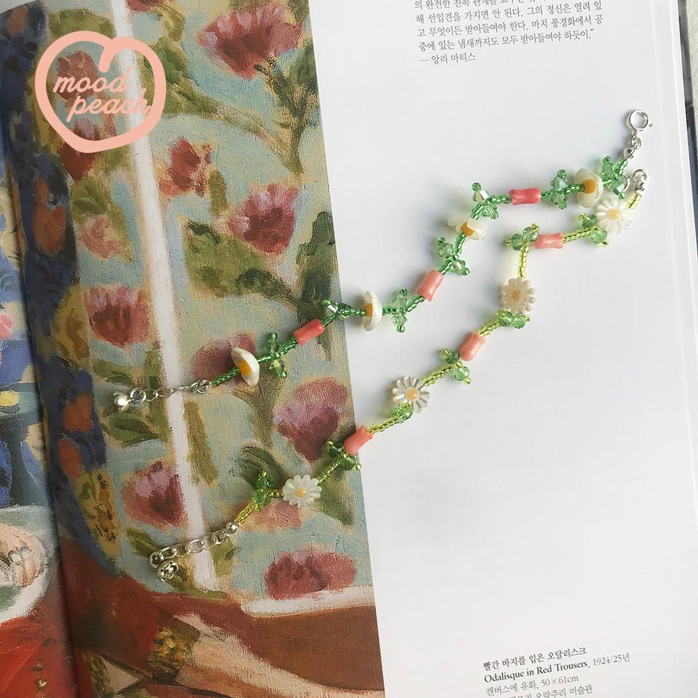 [무드피치] 마이가든 플라워자개 튤립산호 비즈 팔찌 (2type)