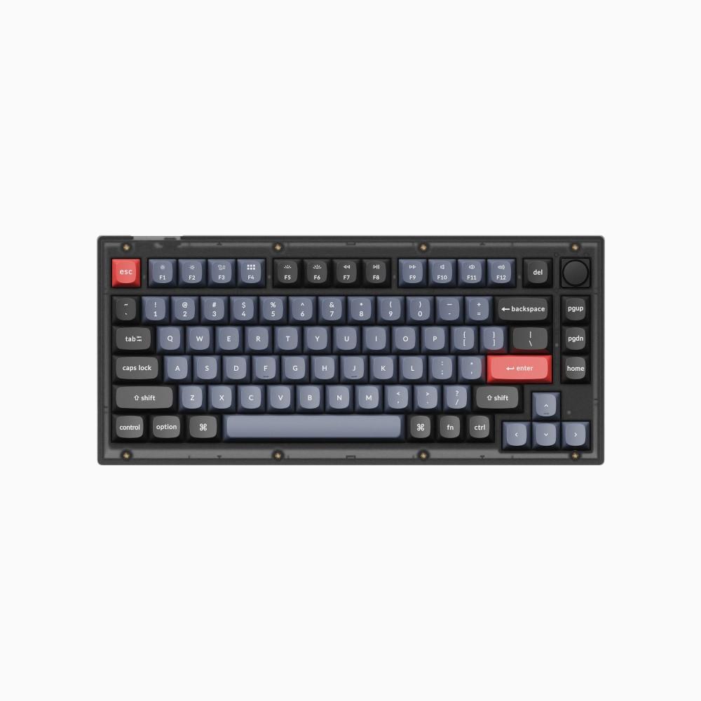 키크론 V1 노브 프로스트 블랙 적축 반투명 RGB 커스텀 기계식 키보드 핫스왑 애플 맥