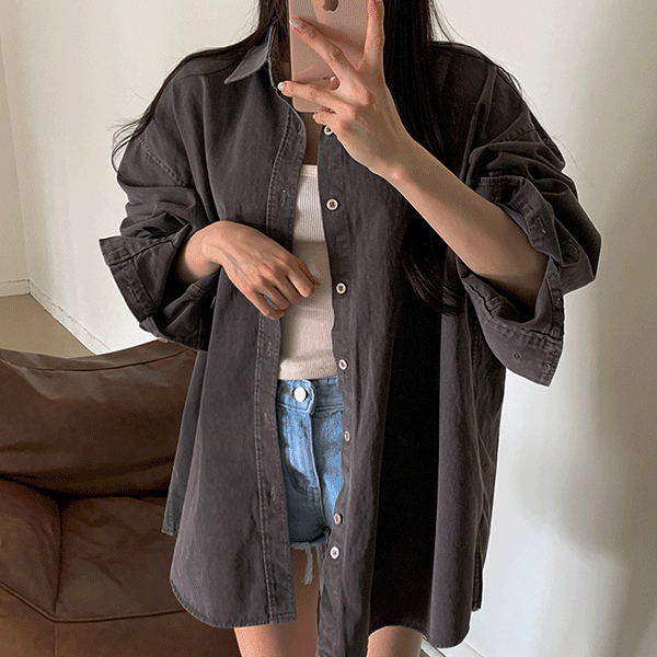 [남녀공용,오버핏,빅사이즈,통통,간절기,운영자강력추천!,심플,무지,기본] 플로우 피그먼트 박시핏 긴팔 셔츠,남방 [무료배송]