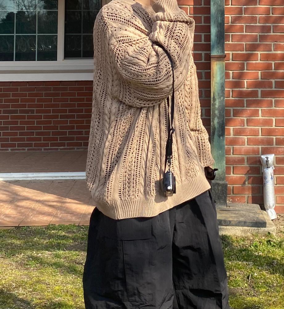 오버핏꽈배기그물니트 봄여름니트 펀칭