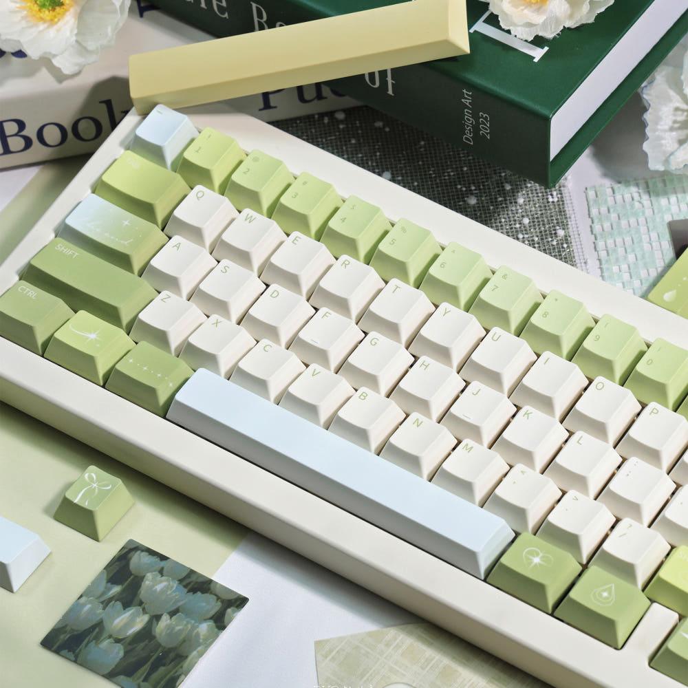 파스텔 그린 블루 컬러 글리터 디자인 체리 PBT 키캡 한성 레오폴드 키크론 키보드