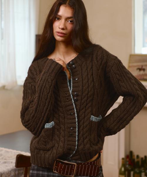 모리 울 가디건-브라운