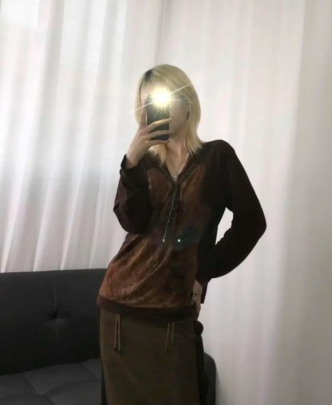 빈티지 브라운 프린팅 하프 집업 롱슬리브 그런지 y2k 모리걸 | 후루츠패밀리