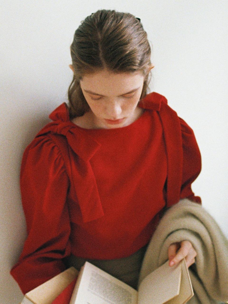 트윈 리본 블라우스 레드 J1377