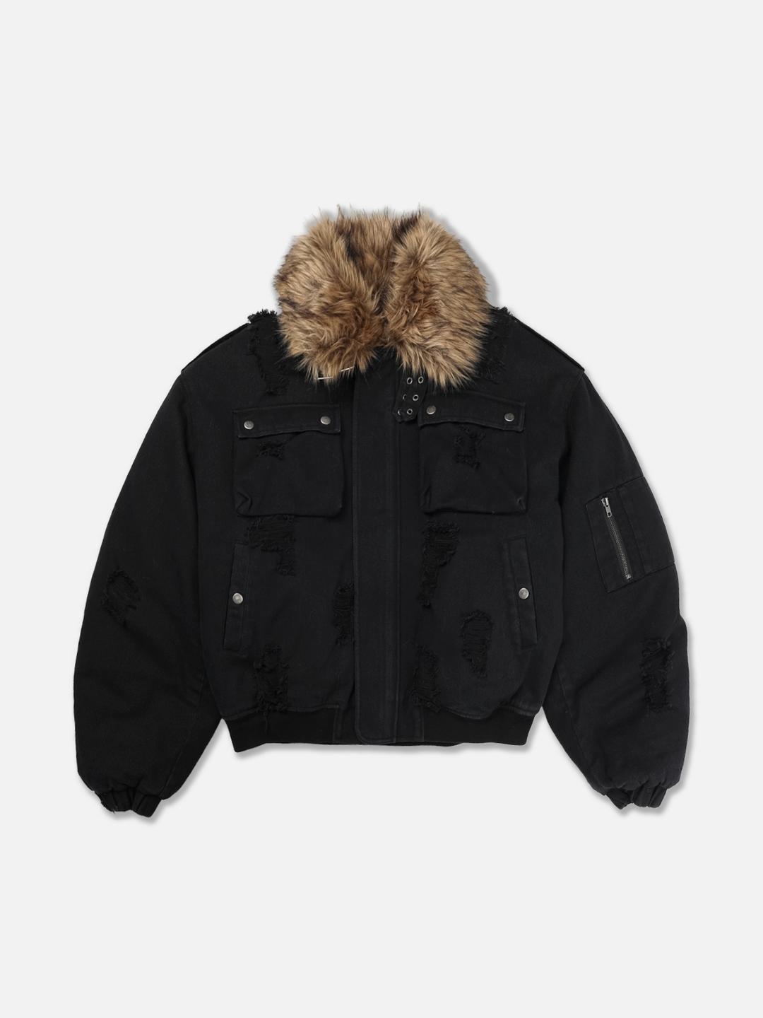 RACCOON PUFFER JACKET-BLACK