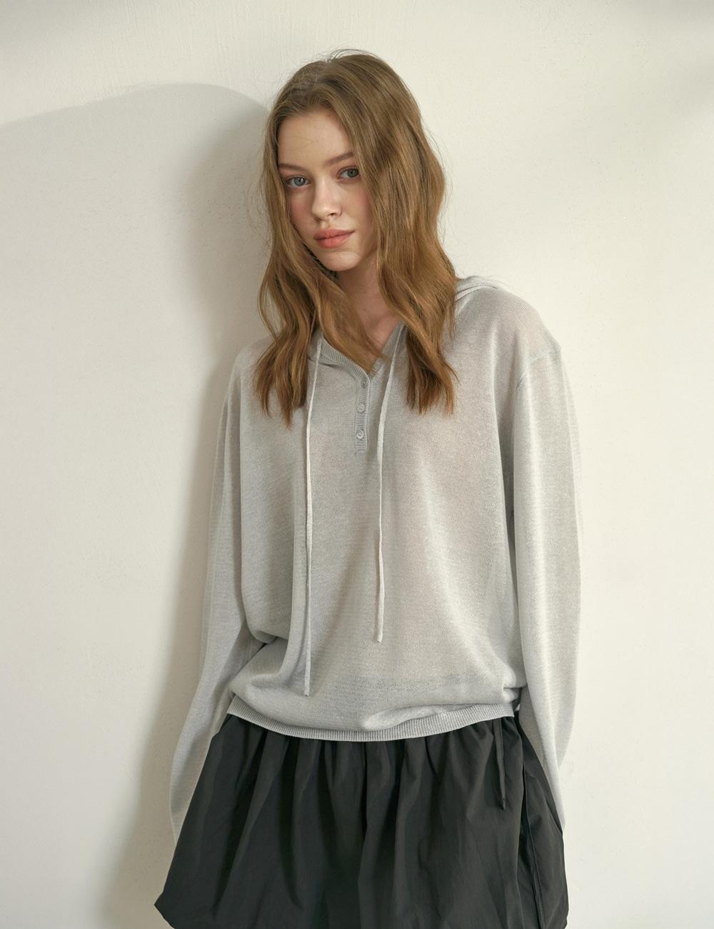 (woman) 시스루 버튼 후드 니트 _Gray