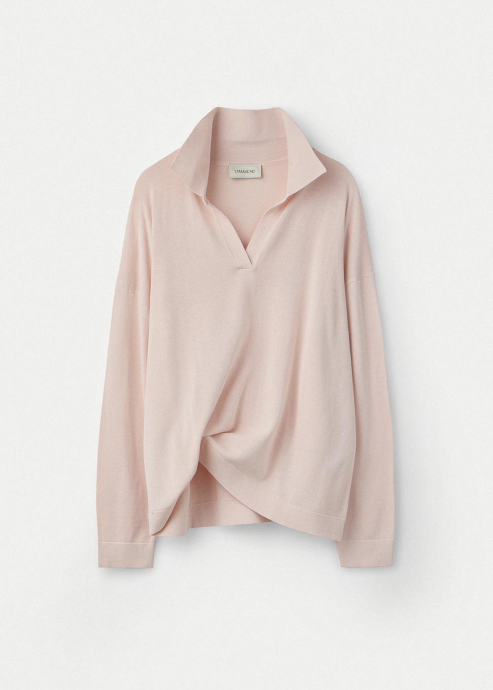 [2nd] Cotton Silk Open Collared Pullover_Silver Peony