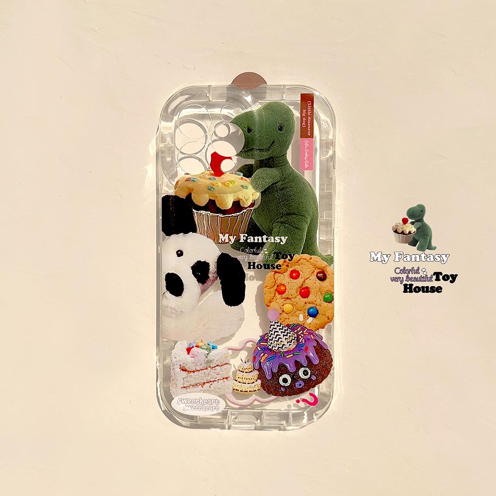모리 아이폰 14프로 케이스 투명 젤리 케이스 공룡 강아지 쿠키