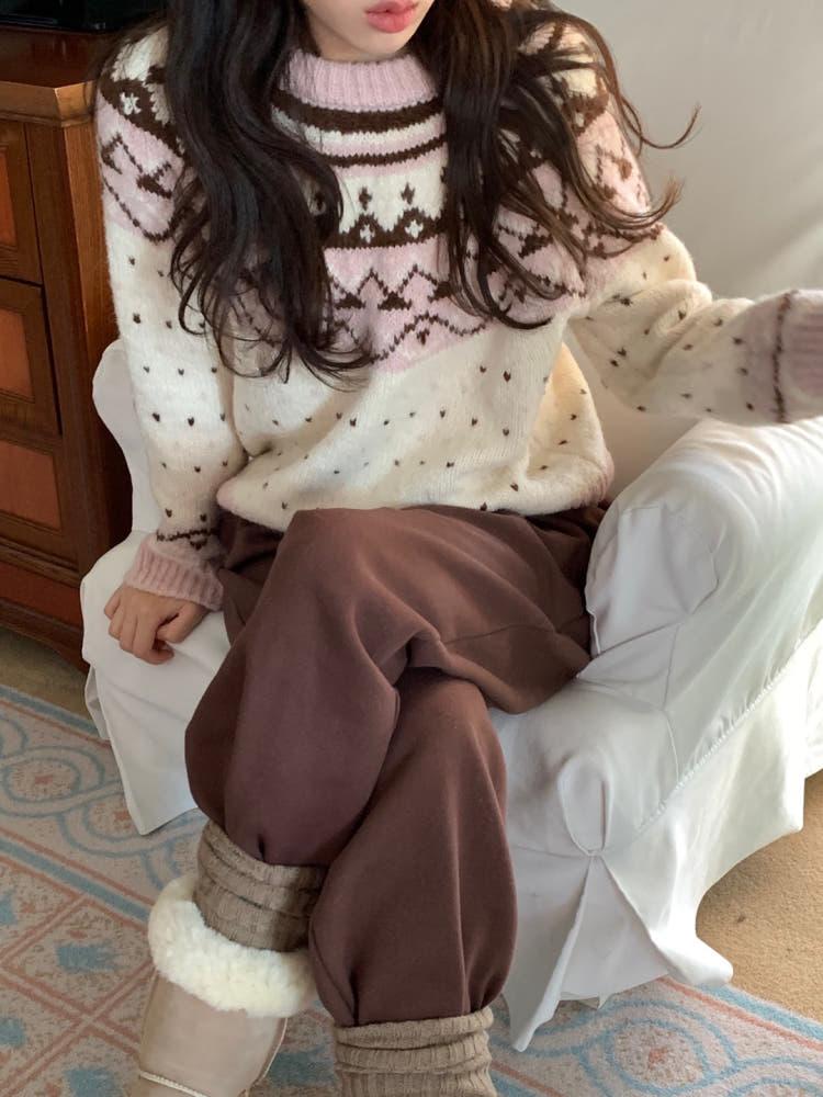 초코 하트 노르딕 니트