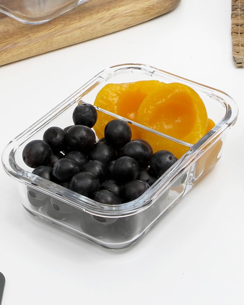 칸칸이 나눔 반찬통 강화 내열유리 반찬 용기 직사각S 600ML 그레이 (KGA0025)