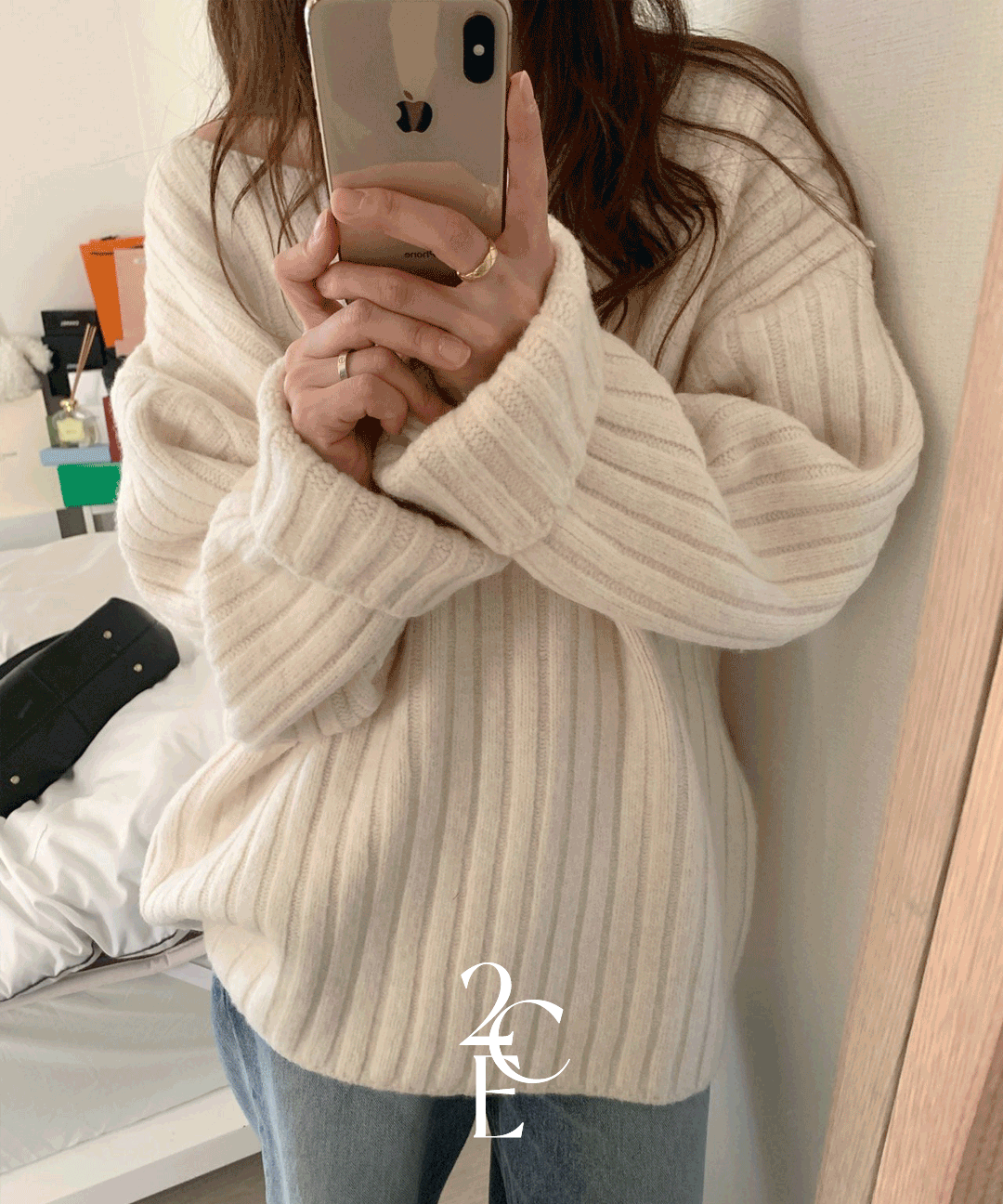 이센치 🧶국내생산🧶 리티 루즈핏 골지 하프 니트 (2color) 울 겨울 입술넥 보트넥 스웨터