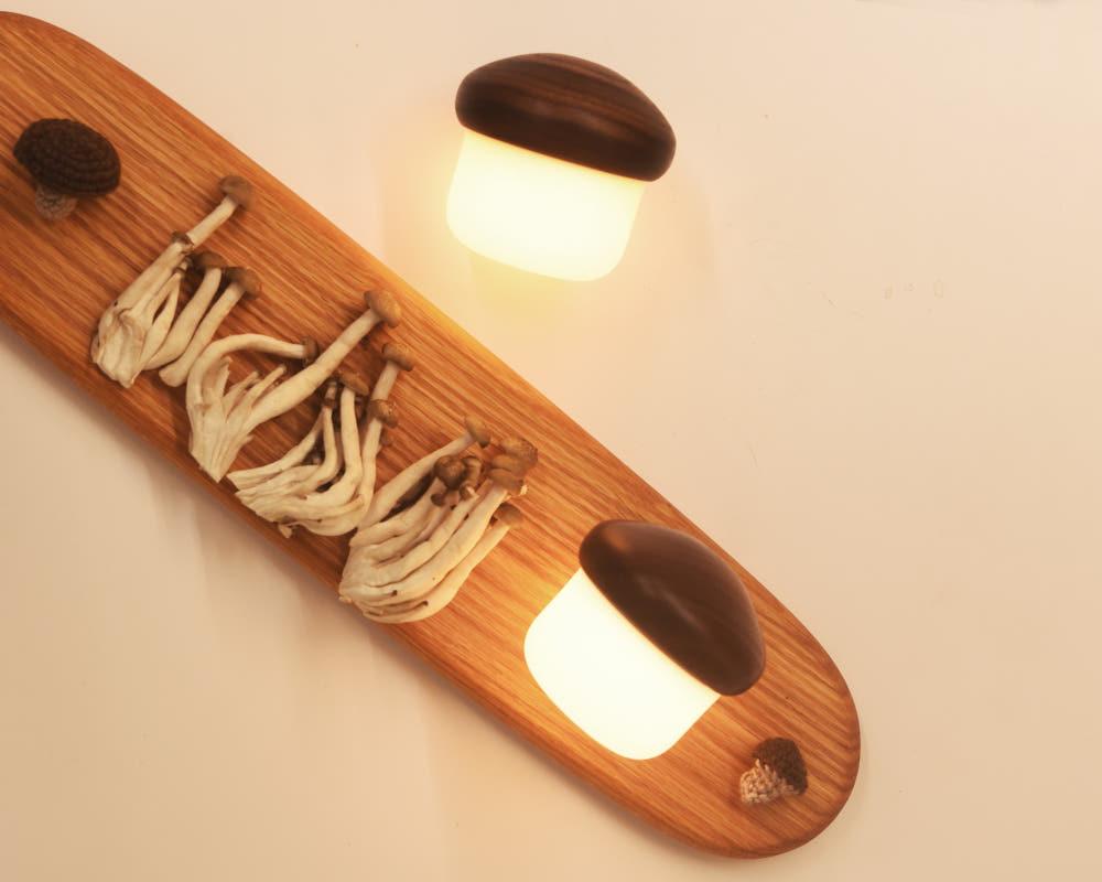 버섯 무드등 수유등 터치 실리콘 LED 우드 월넛 원목 조명