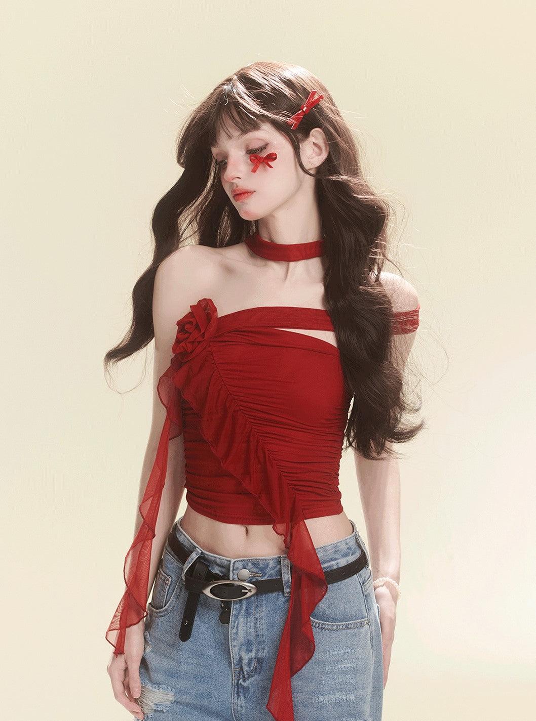 Red Waistless Tube Top/Denim Pants DIA0134