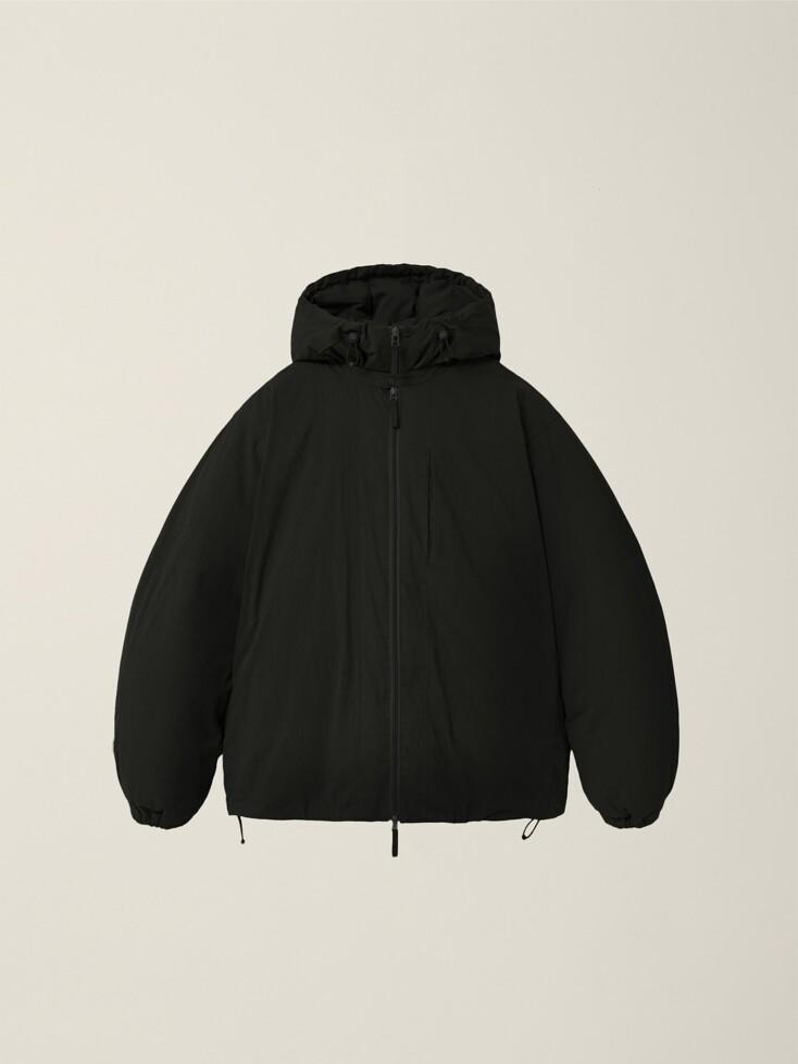 LAYERED HOODED ZIP PARKA BLACK