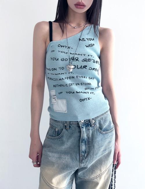 one shoulder lettering knit sleeveless