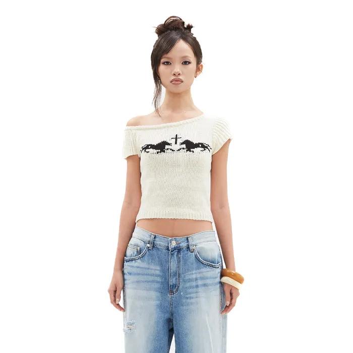 Arcanic One-Shoulder Knit Top [Oatmeal]