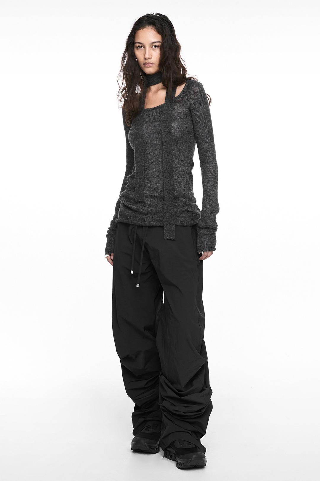 PINTUCK NYLON PANTS (UNISEX) BLACK